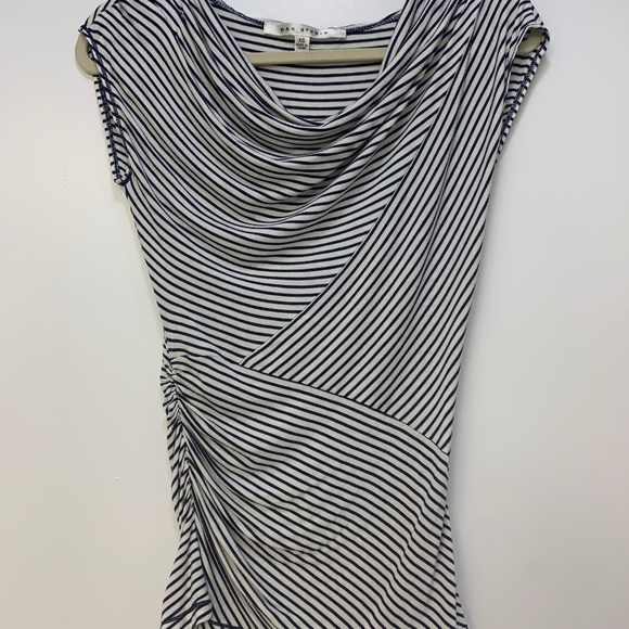 Nautical blouse with rouching, navy blue and white stripe, XS - Picture 1 of 3
